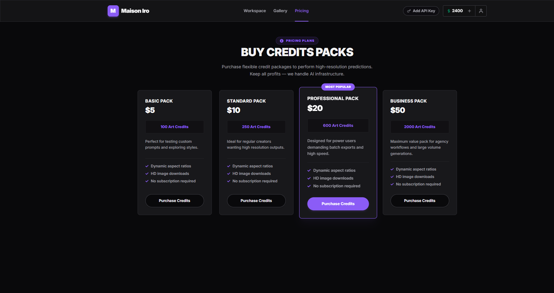 Maison Iro credit packs
